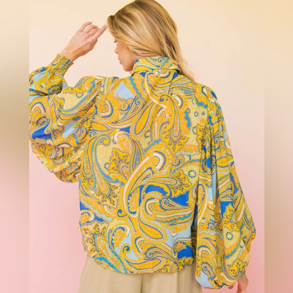 Flying Tomato Paisley Print Balloon Sleeve Blouse - Picture 4 of 9